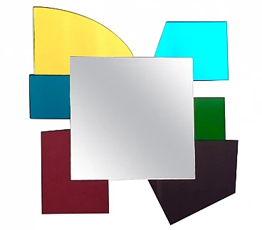Irregular multicolor glass mirror in the style of Ettore Sottsass