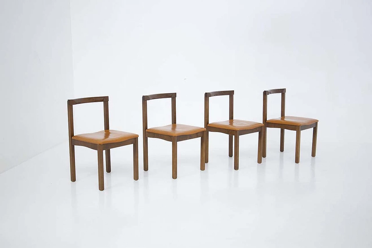 4 Wood and leather chairs by Vittorio Introini for Sormani, 1950s 1