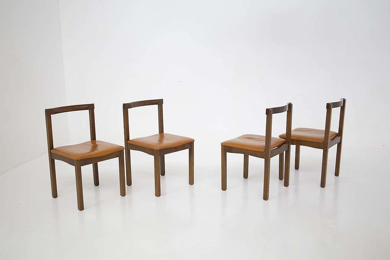 4 Wood and leather chairs by Vittorio Introini for Sormani, 1950s 11