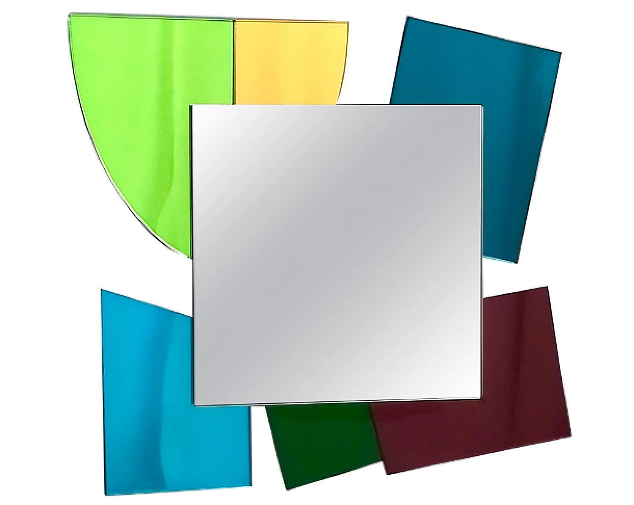 Specchio irregolare in vetro colorato nello stile di Ettore Sottsass 1