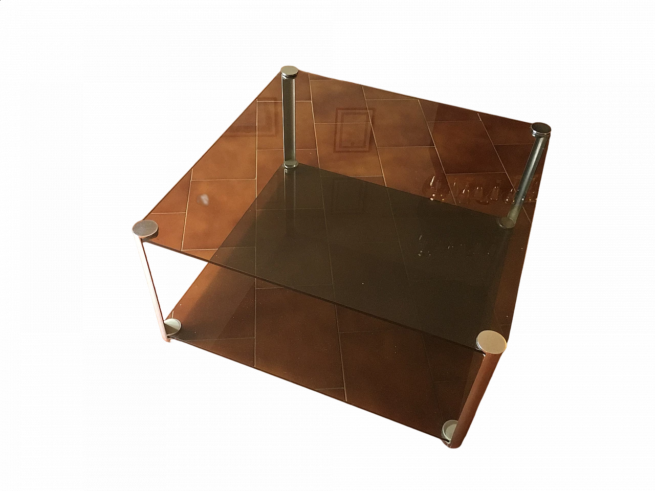 Coffee table with chrome-plated steel frame and smoked glass tops, 1970s 7