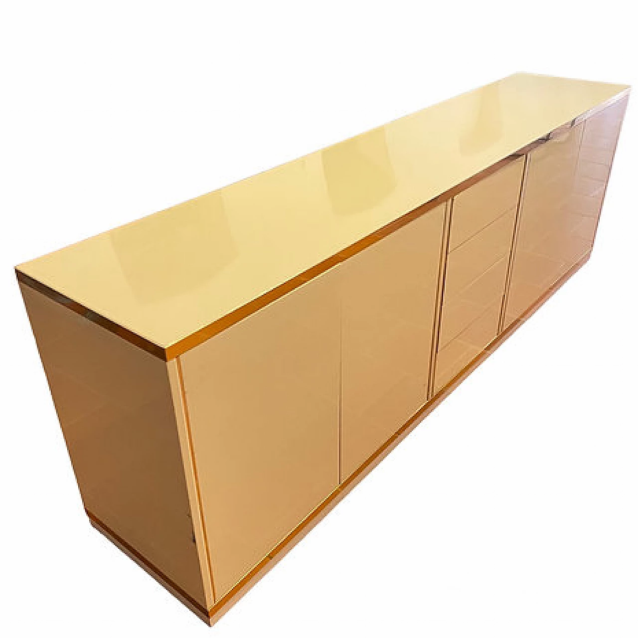Beige lacquered wood sideboard with gilded borders, 1980s 2