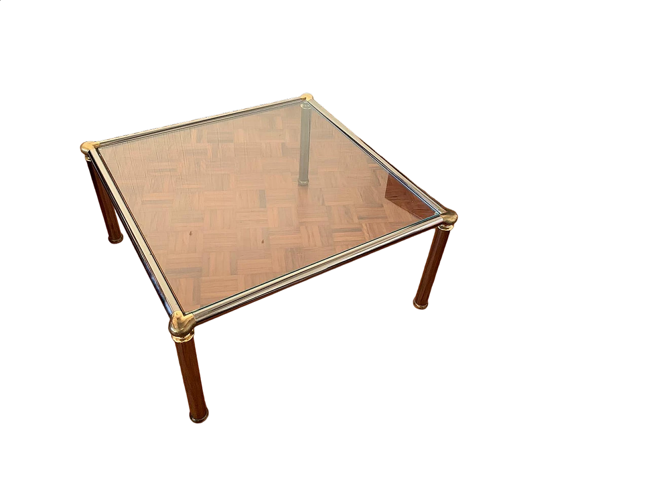 Tavolino quadrato in acciaio cromato con piano in vetro, anni '70 9