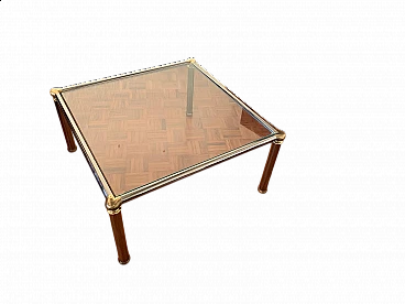 Tavolino quadrato in acciaio cromato con piano in vetro, anni '70