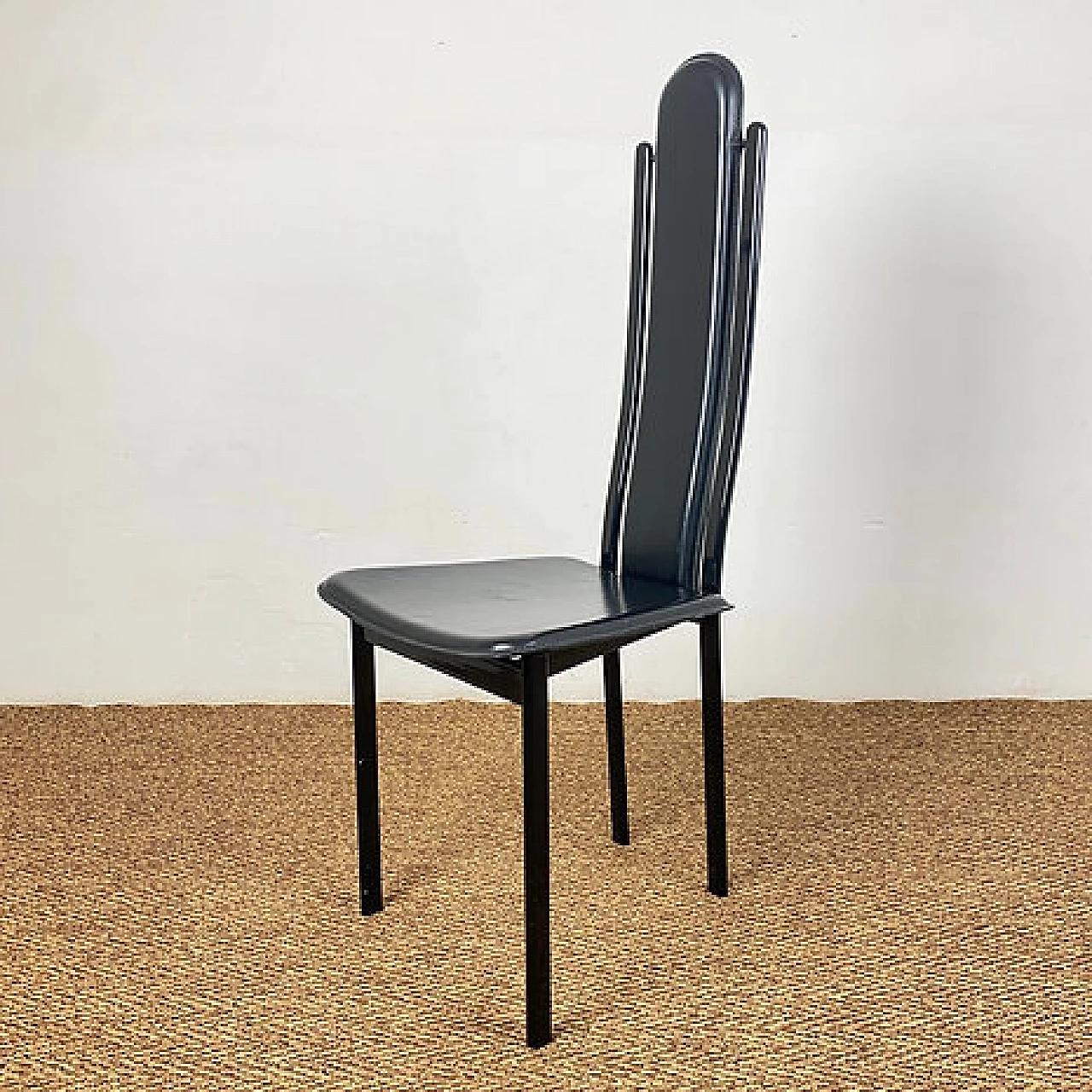 4 Steel and leather high-back chairs by Recanatini, 1980s 2