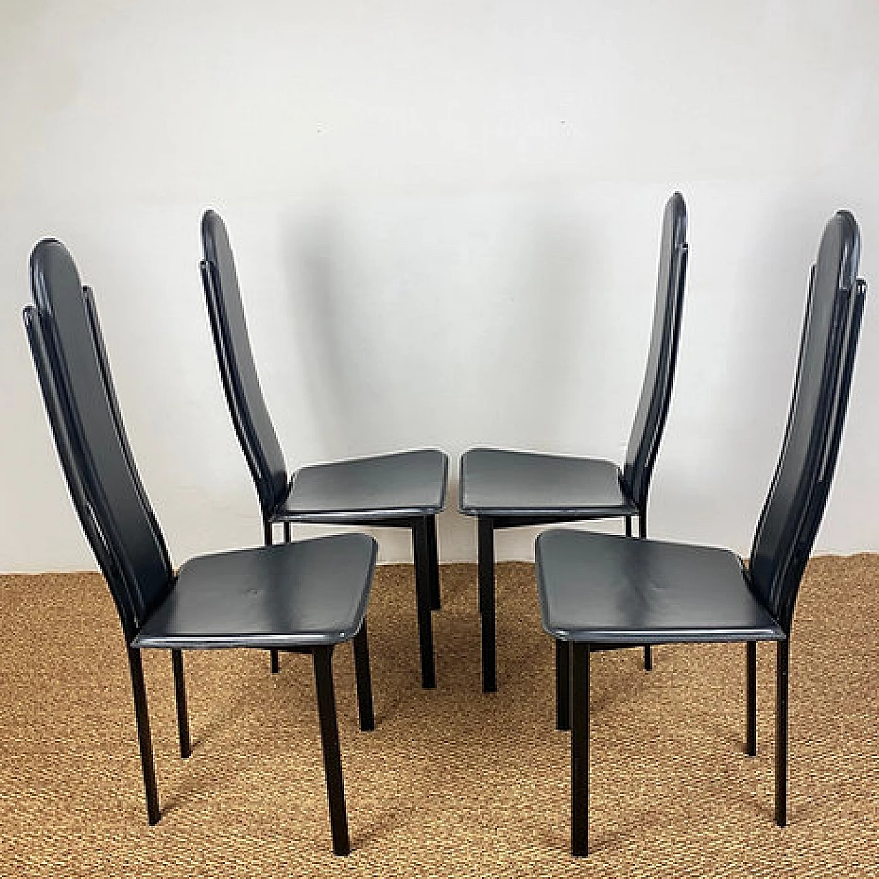 4 Steel and leather high-back chairs by Recanatini, 1980s 3