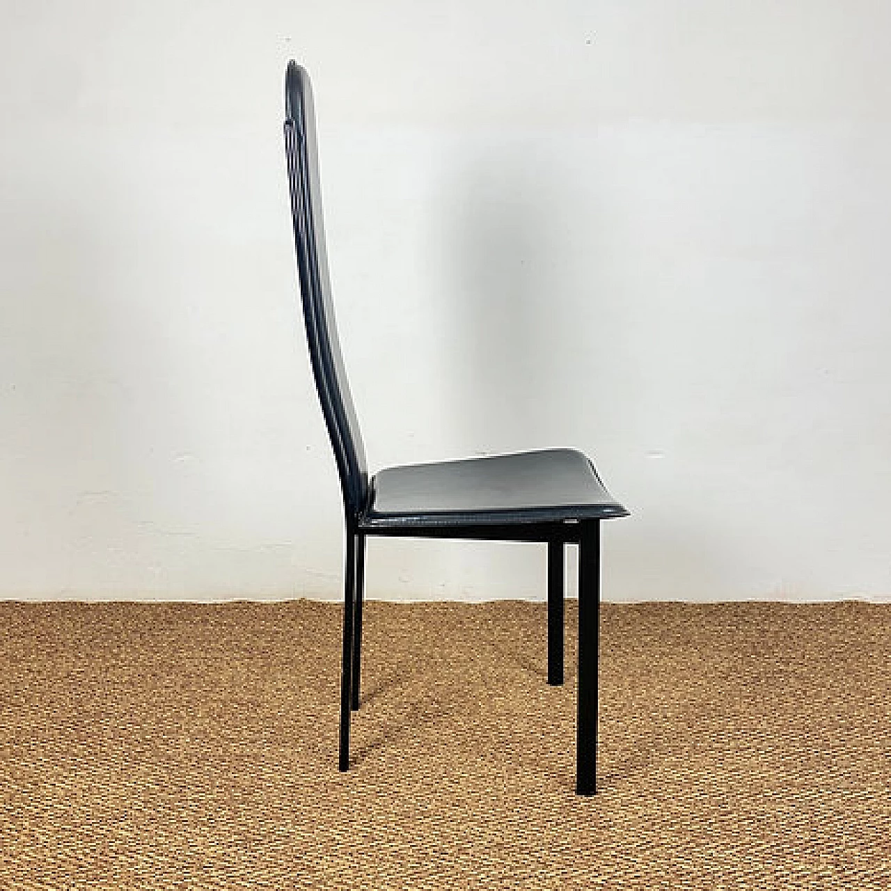 4 Sedie con schienale alto in acciaio e cuoio di Recanatini, anni '80 5