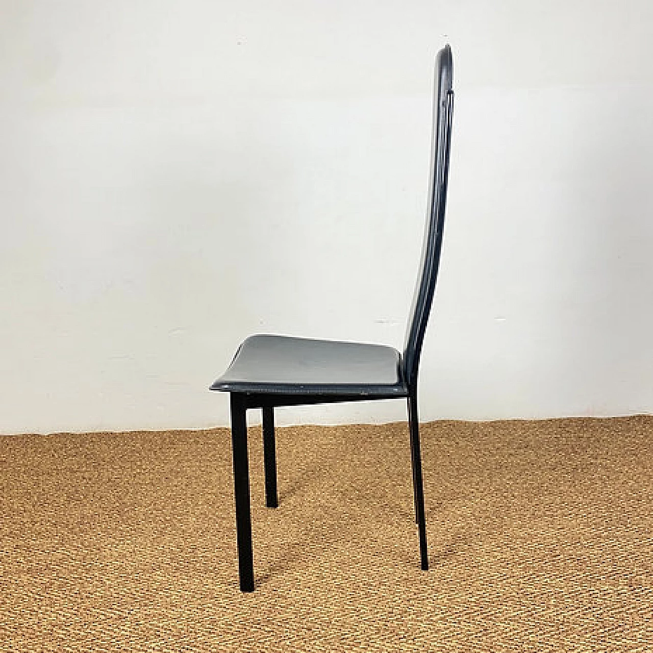 4 Steel and leather high-back chairs by Recanatini, 1980s 10