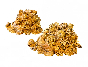 Pair of carved fruitwood cornucopias, second half of the 19th century