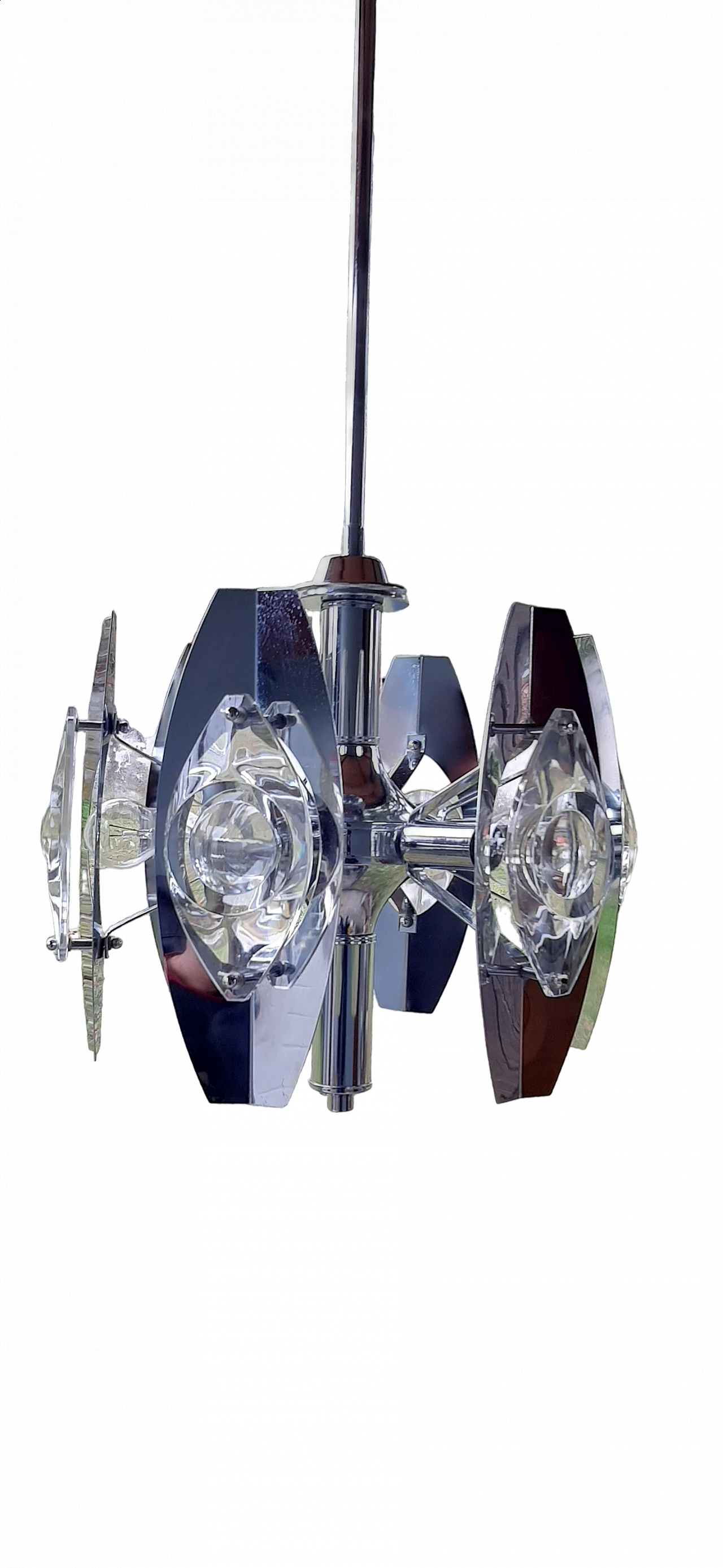 Six-light chrome-plated steel and glass chandelier by Oscar Torlasco, 1960s 25