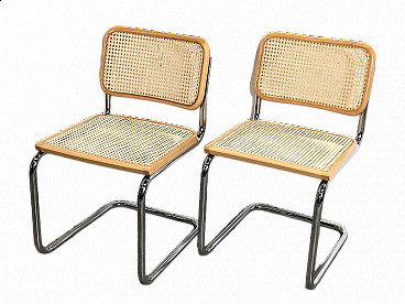 Coppia di sedie Cesca in acciaio e paglia di Vienna di Marcel Breuer, anni '70