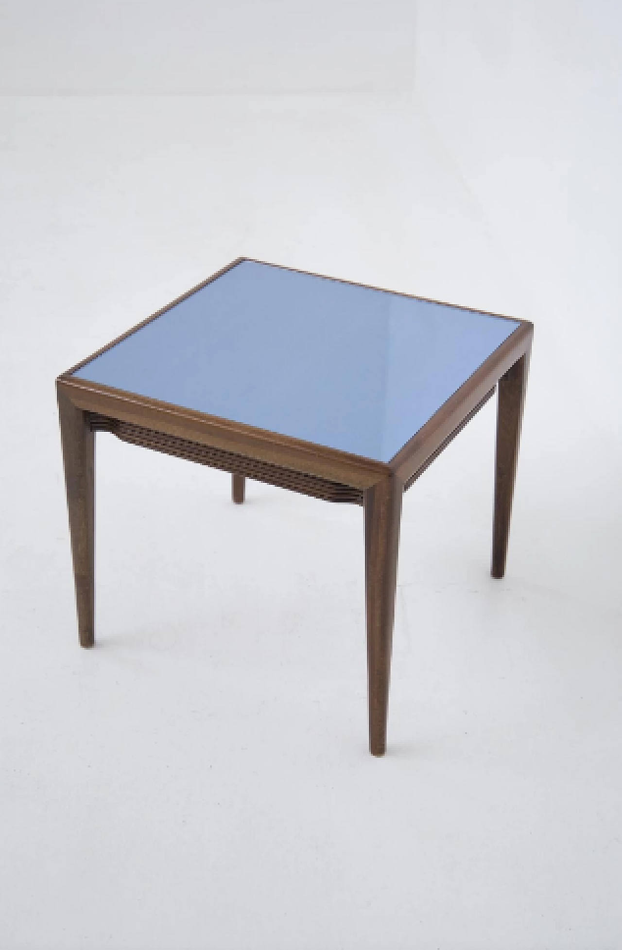 Pair of wood and blue glass coffee tables by Osvaldo Borsani, 1950s 10