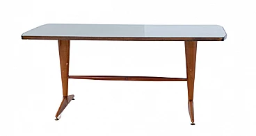 Wood table with gray glass top, 1950s
