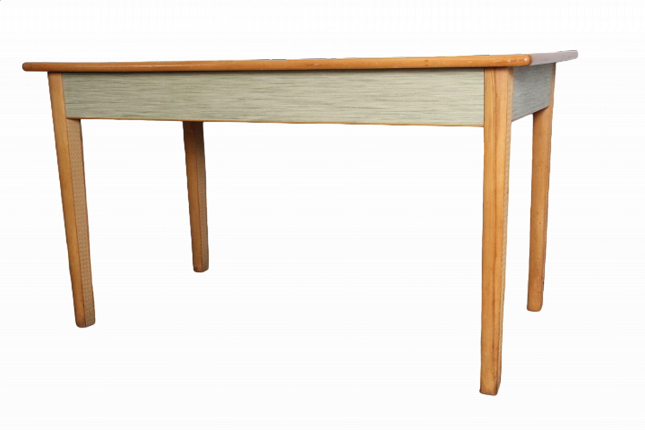 Solid beech table with green laminate top, 1960s 11