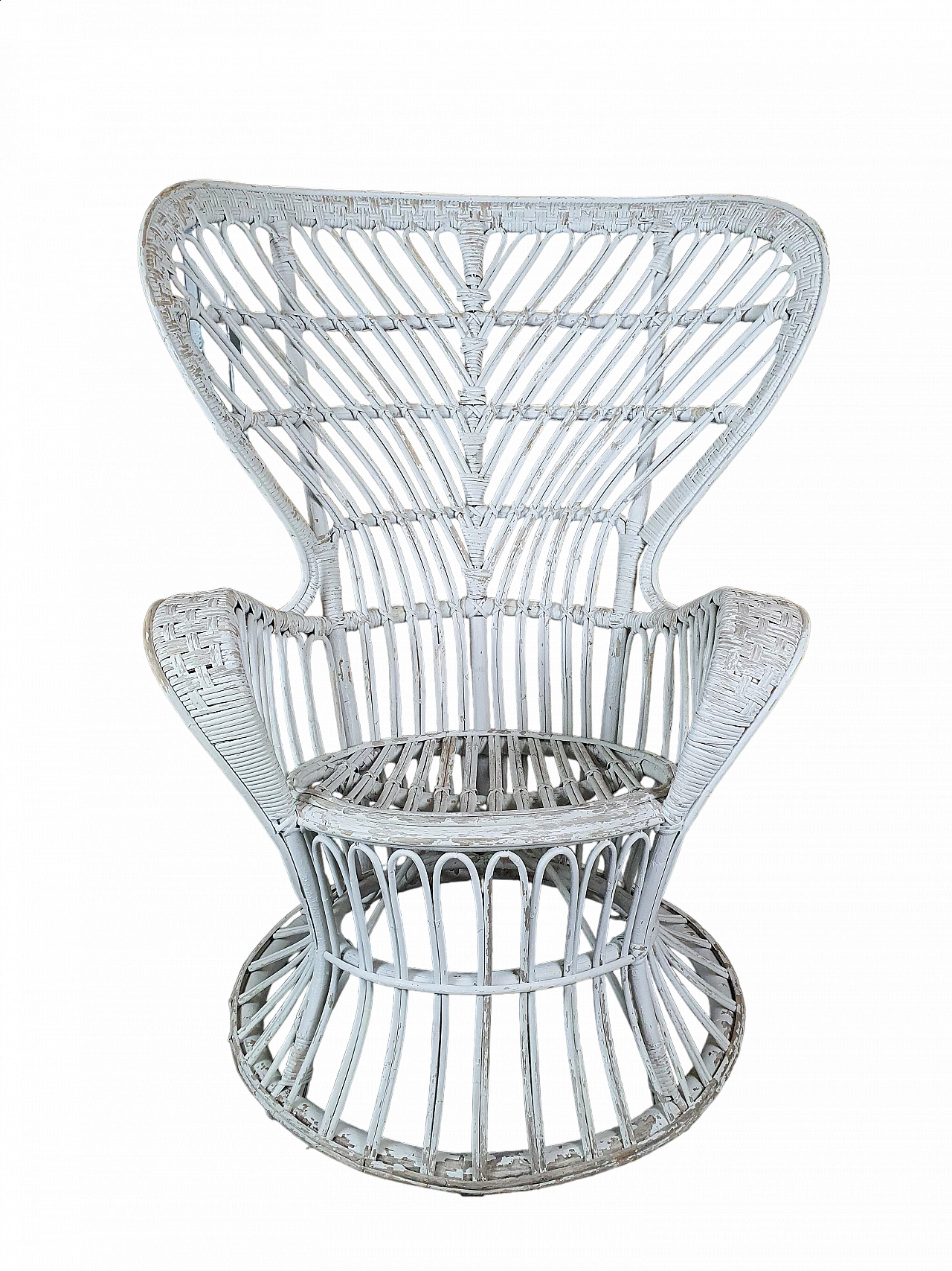 Poltrona in vimini laccato bianco di Lio Carminati per Bonacina, anni '50 25