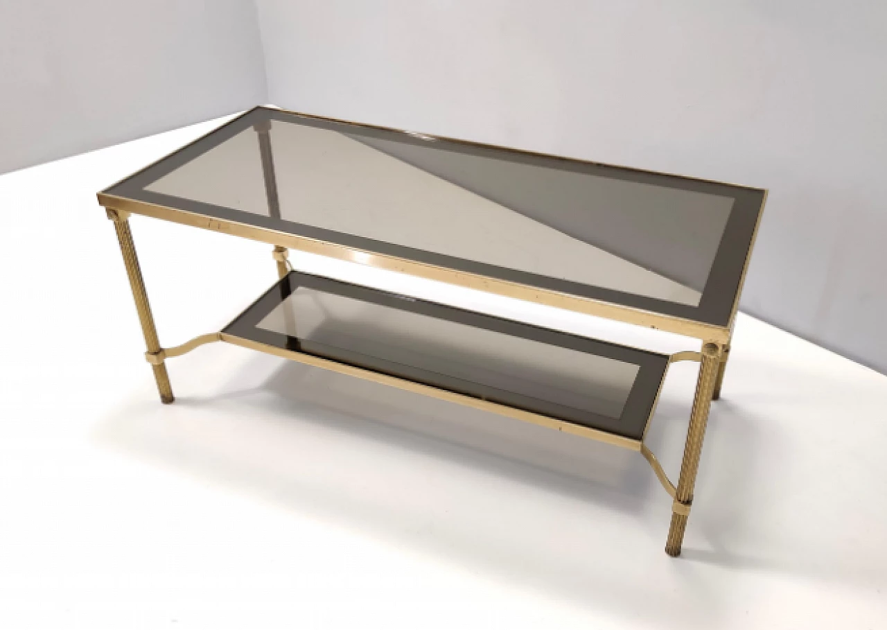Rectangular brass coffee table with double smoked glass shelf, 1960s 4