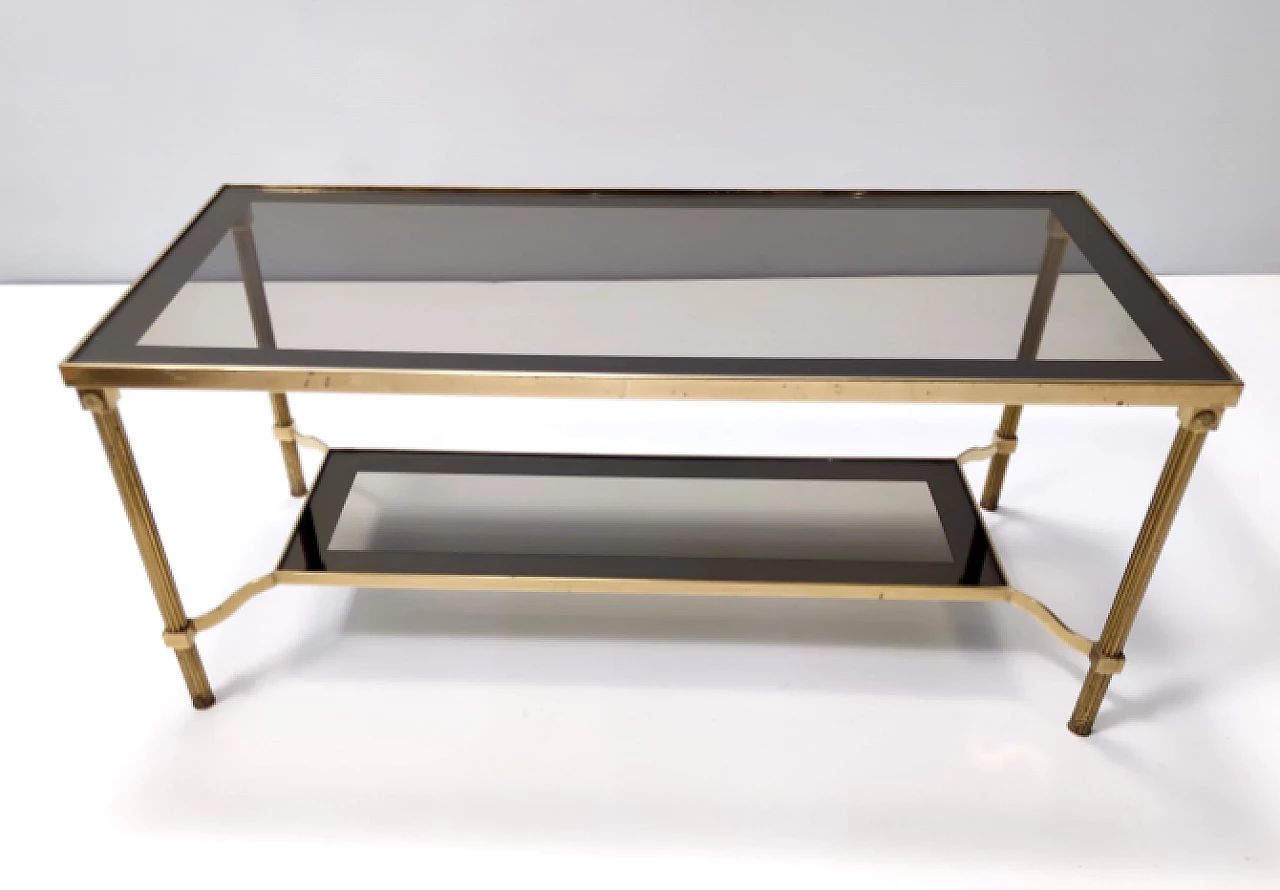 Rectangular brass coffee table with double smoked glass shelf, 1960s 5