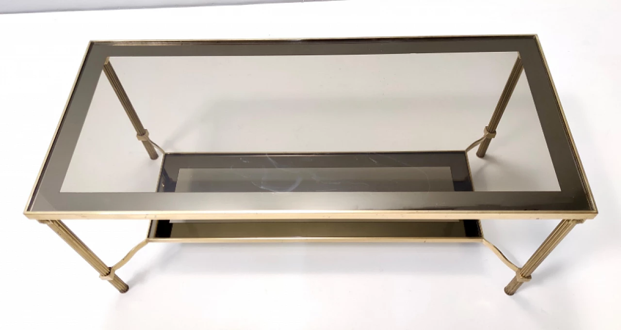 Rectangular brass coffee table with double smoked glass shelf, 1960s 6
