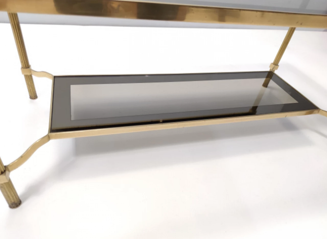 Rectangular brass coffee table with double smoked glass shelf, 1960s 7