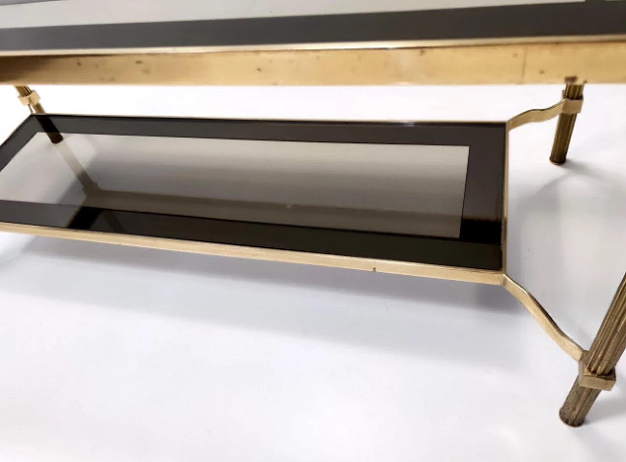 Rectangular brass coffee table with double smoked glass shelf, 1960s 8