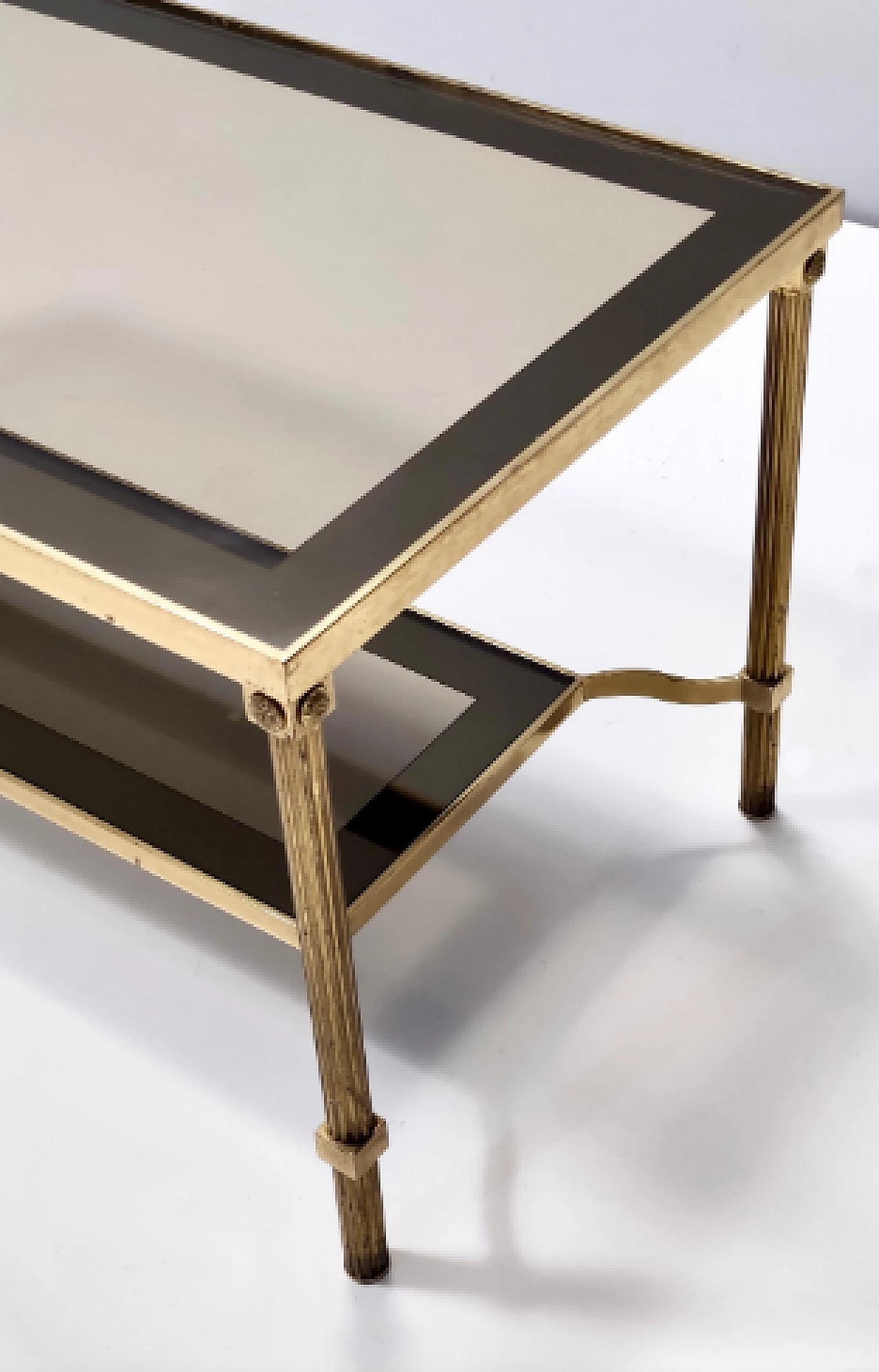Rectangular brass coffee table with double smoked glass shelf, 1960s 10