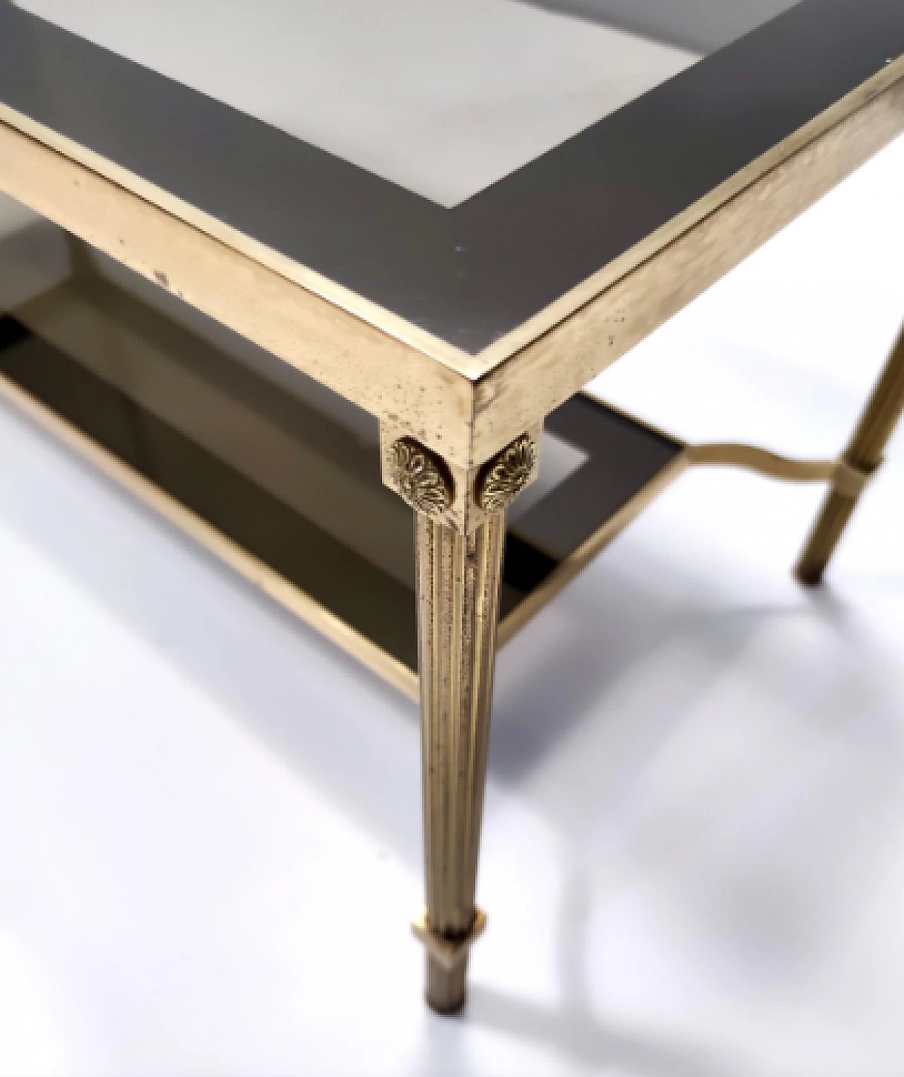 Rectangular brass coffee table with double smoked glass shelf, 1960s 11