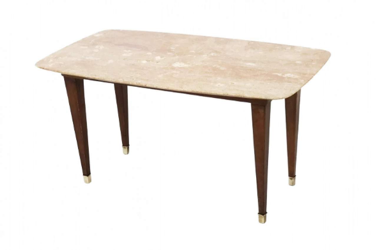 Beech and pink travertine coffee table attributed to Paolo Buffa, 1950s 1