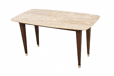 Beech and pink travertine coffee table attributed to Paolo Buffa, 1950s