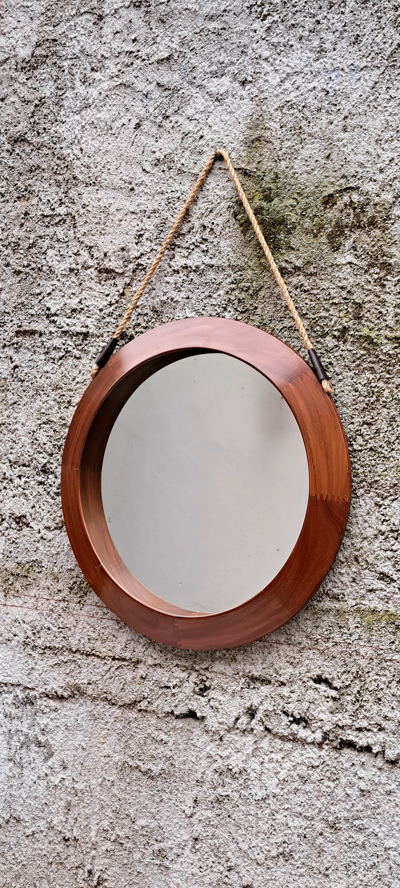 Round teak and hemp mirror by Santambrogio and De Berti, 1960s 2