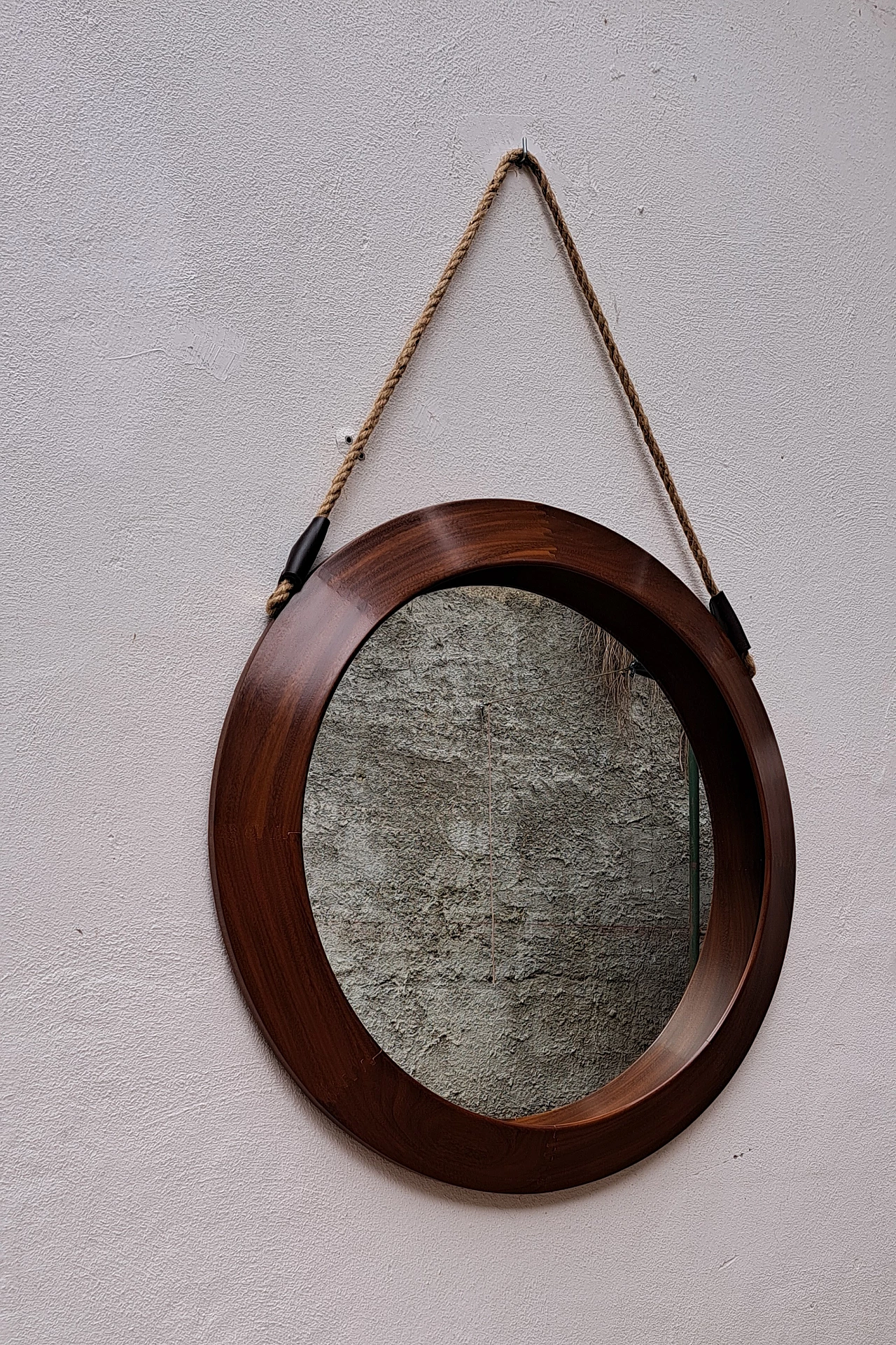 Specchio rotondo in teak e canapa di Santambrogio e De Berti, anni '60 7