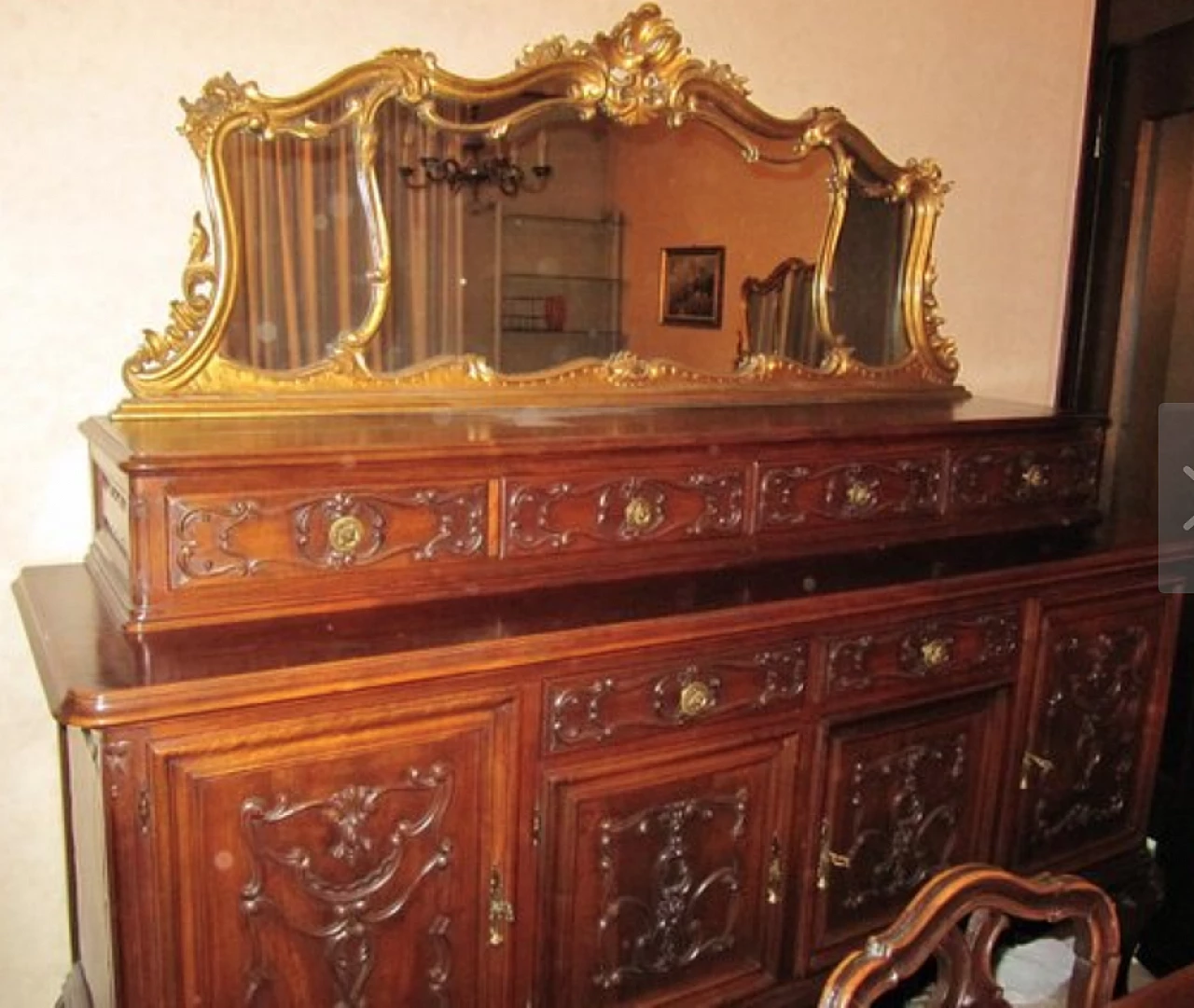 Cabinet with mirror and riser with drawers in Baroque style, 1960s 1