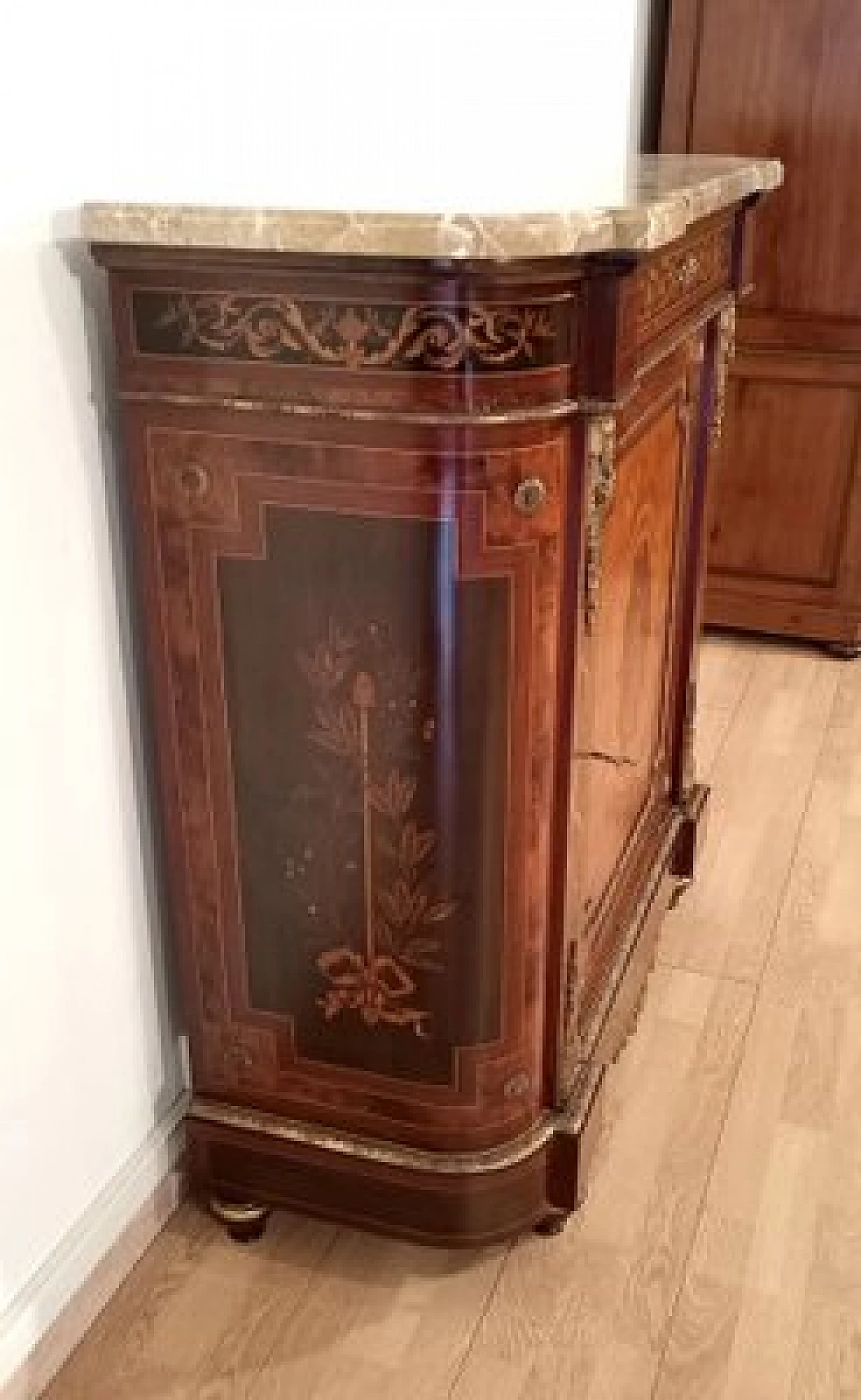 Inlaid wood sideboard with marble top, 1960s 6