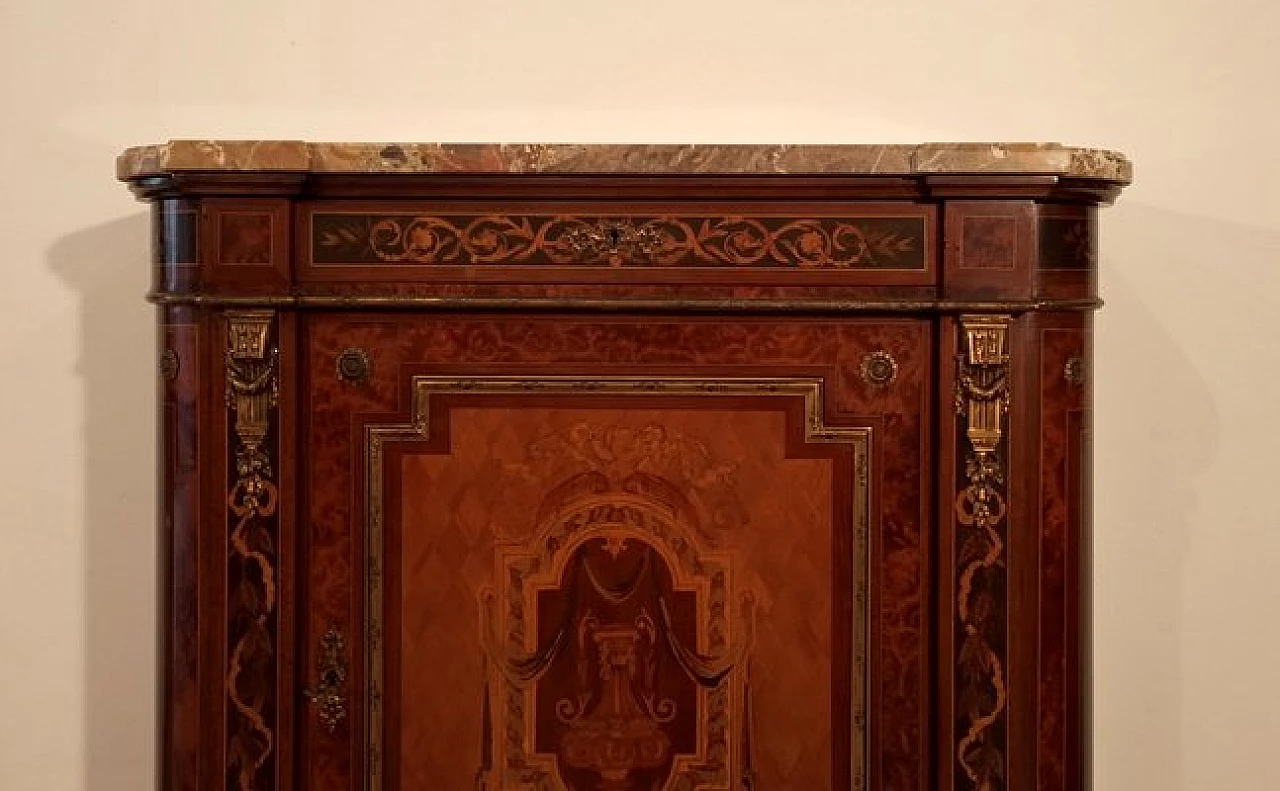 Credenza in legno intarsiato con piano in marmo, anni '60 10