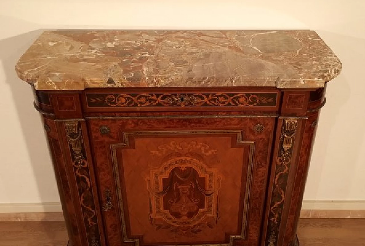 Credenza in legno intarsiato con piano in marmo, anni '60 14