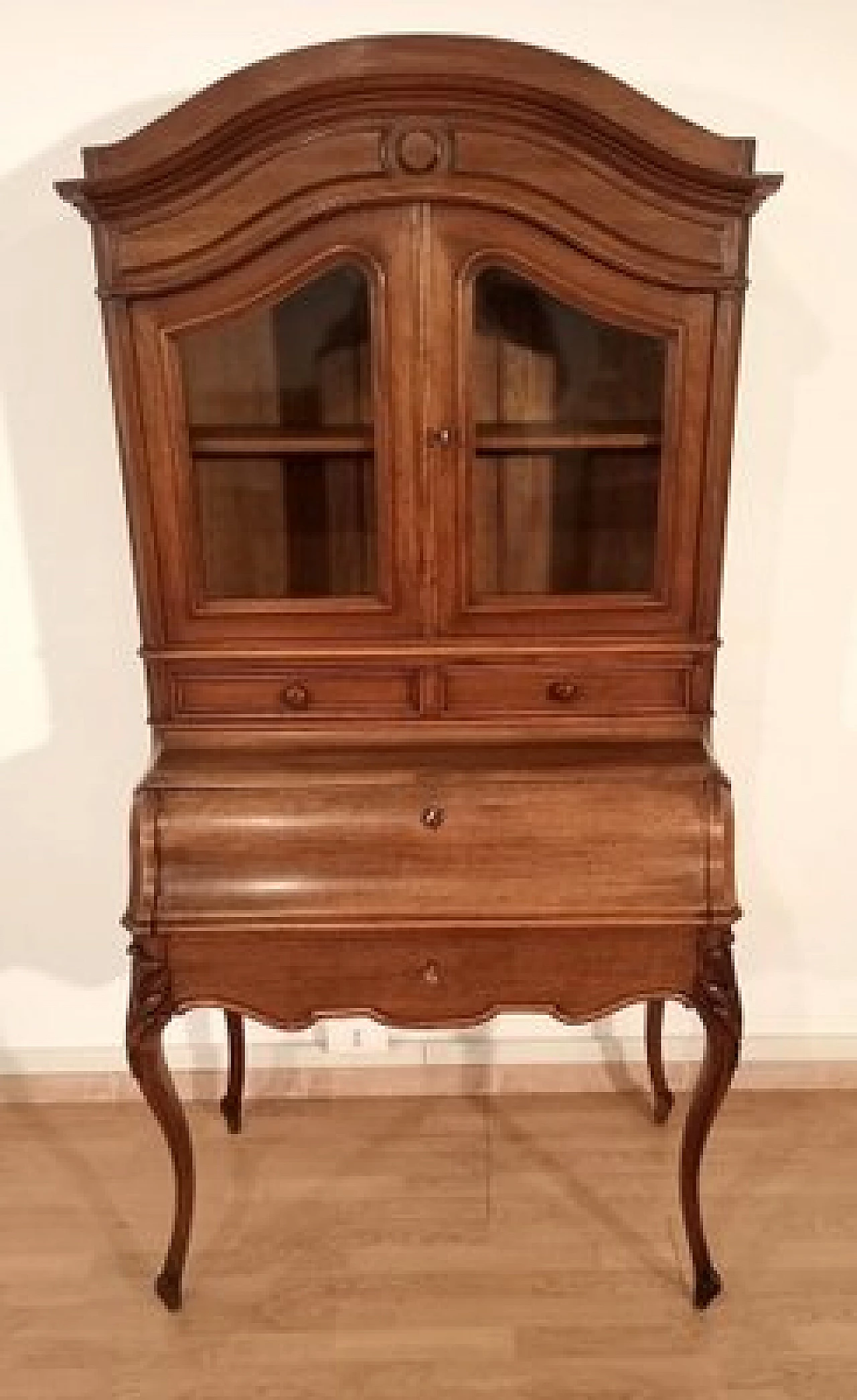 Walnut, maple and oak secrétaire with showcase, 19th century 1