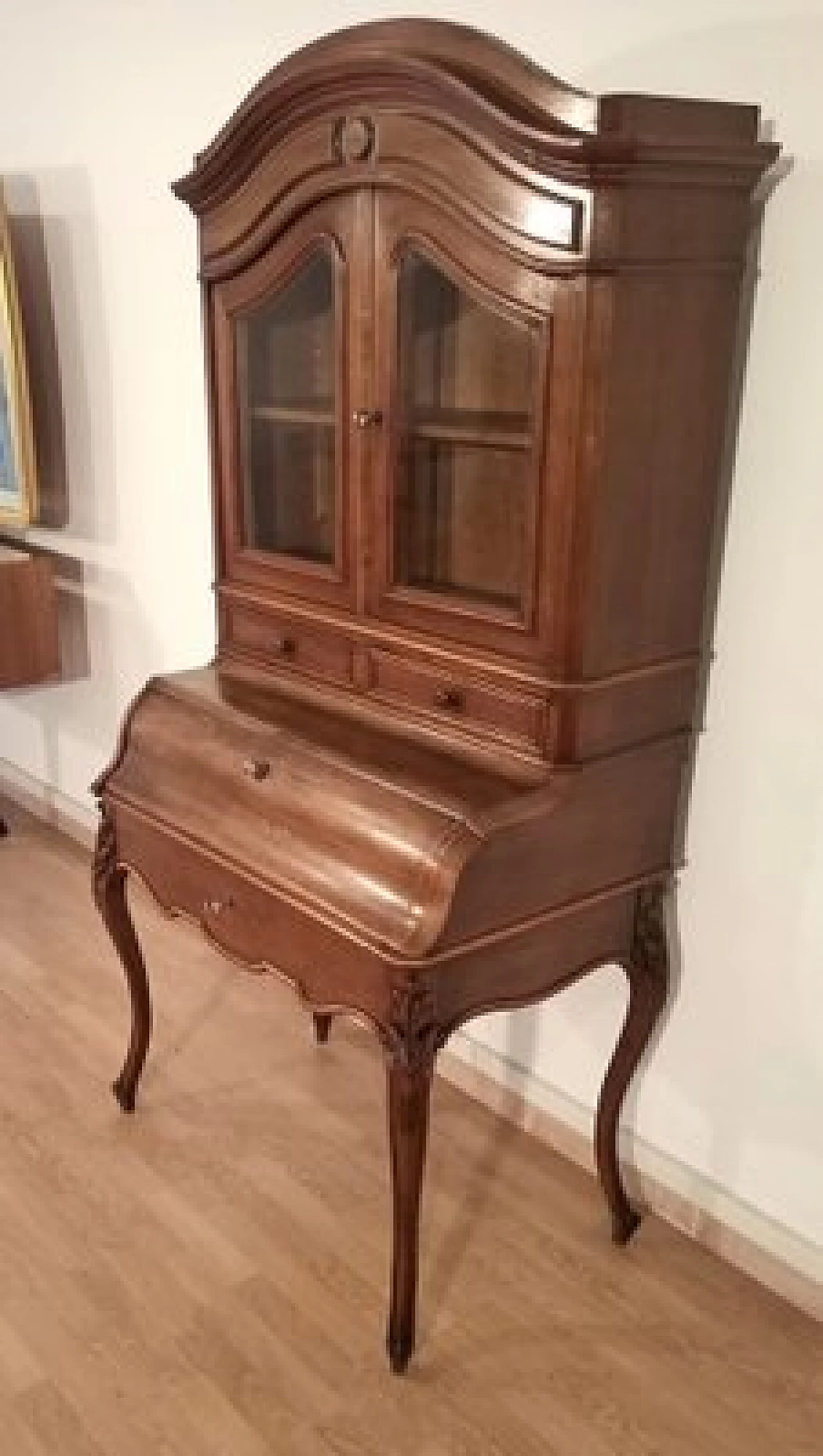 Walnut, maple and oak secrétaire with showcase, 19th century 2