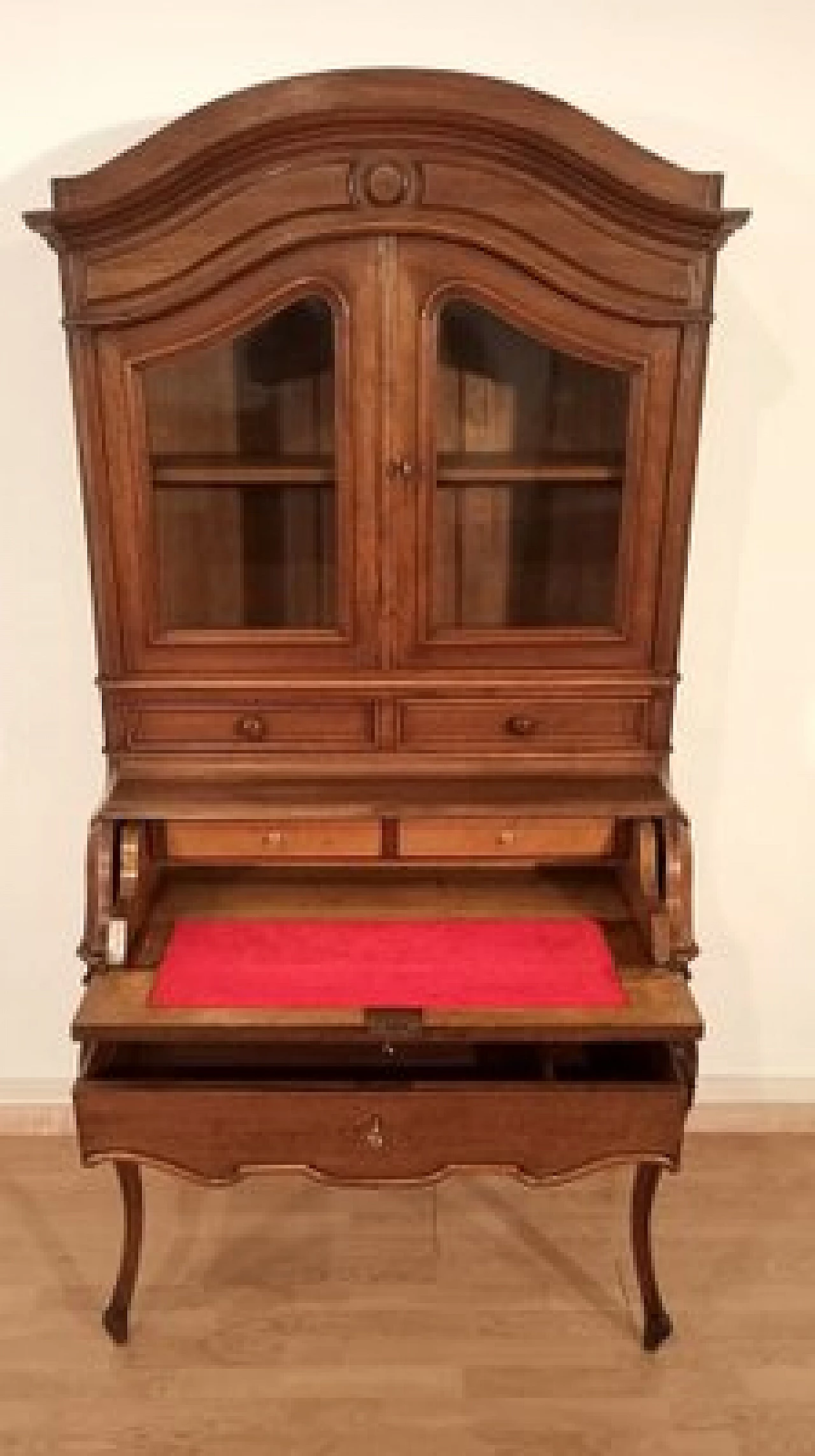 Walnut, maple and oak secrétaire with showcase, 19th century 9