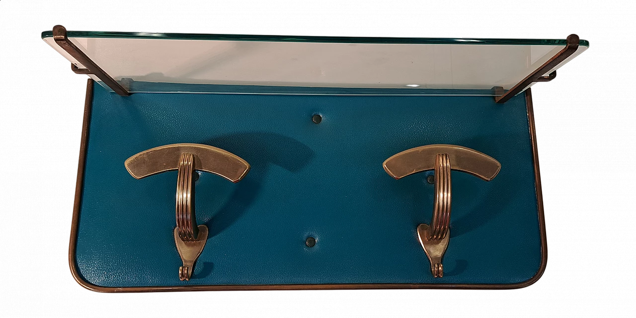 Appendiabiti in ecopelle verde e ottone con cappelliera in vetro, anni '60 5