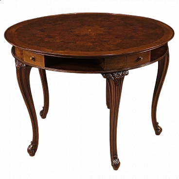 Round veneered wood game table, 1950s