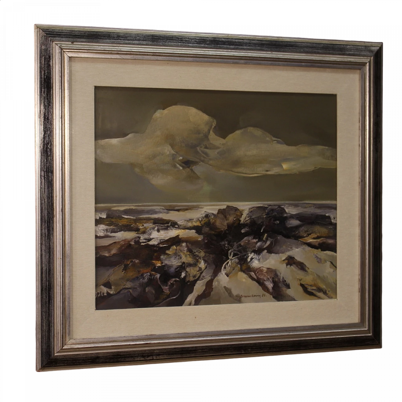 Ferruccio Rosini, dipinto di paesaggio marino, olio su tela, 1980 13