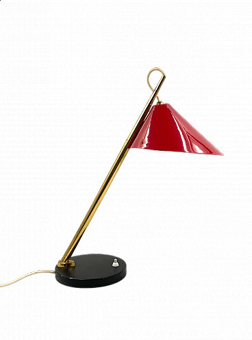 Lampada da tavolo rossa in metallo e ottone per Lumen, anni '60