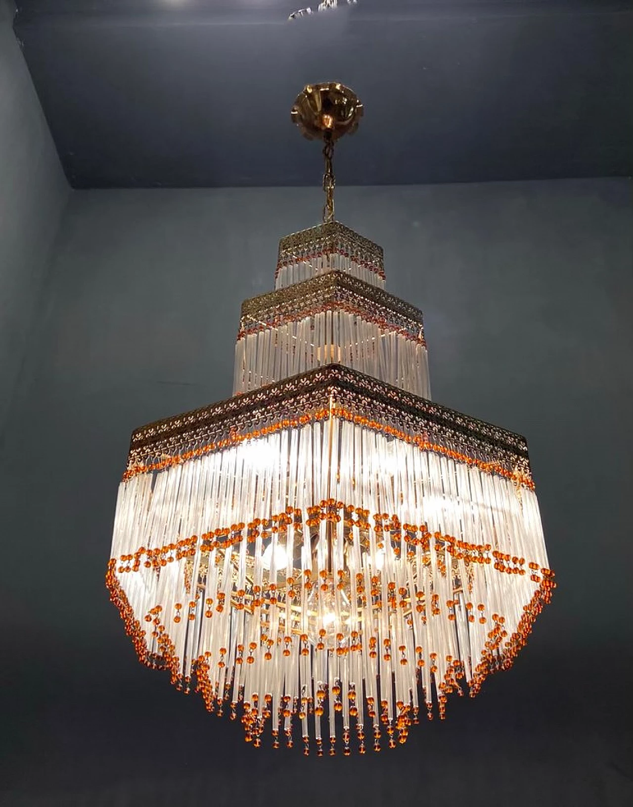 Lampadario in vetro di Murano in stile Liberty, anni '60 7