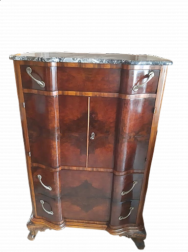 Walnut-root sideboard with marble top, 1950s