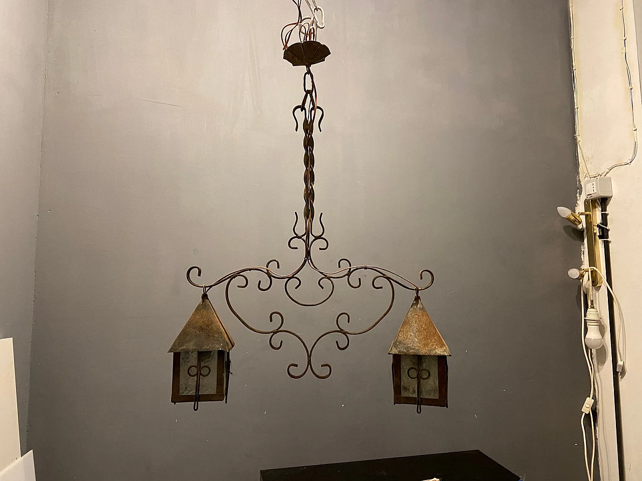 Lampadario in ferro battuto, anni '40 3