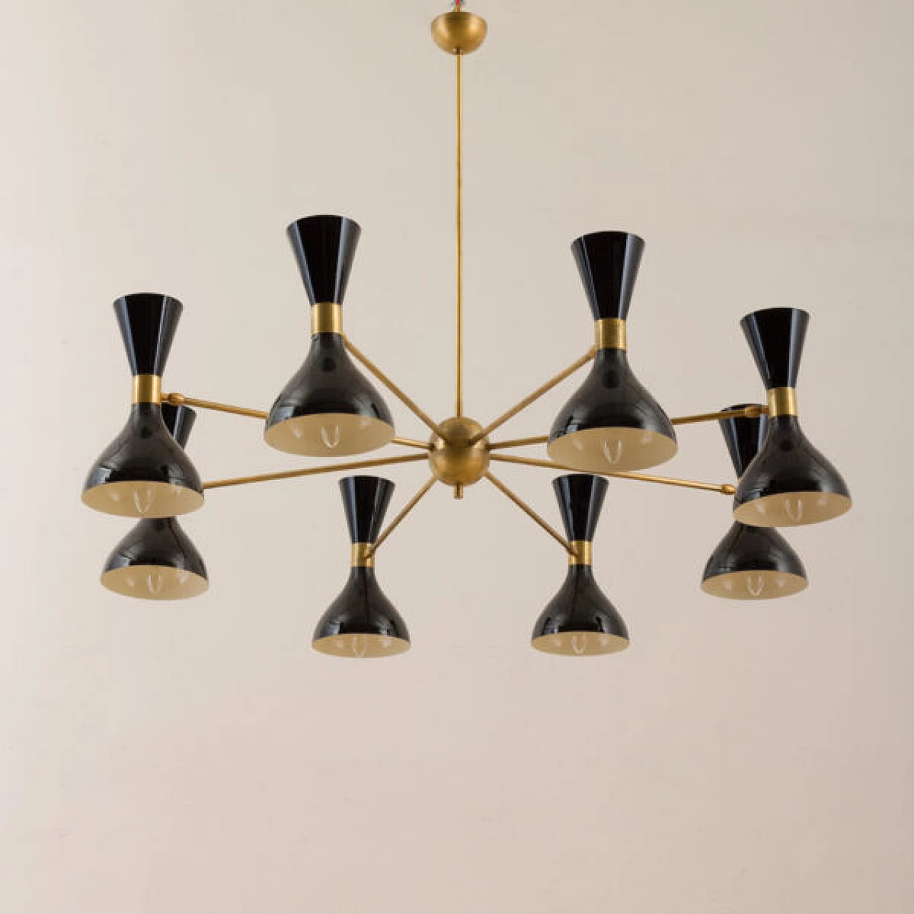 8 Arms chandelier with diabolo shades in Stilnovo style, 1970s 1
