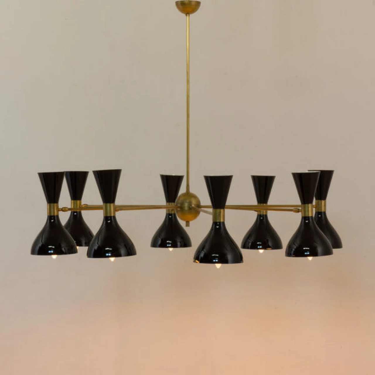 8 Arms chandelier with diabolo shades in Stilnovo style, 1970s 8