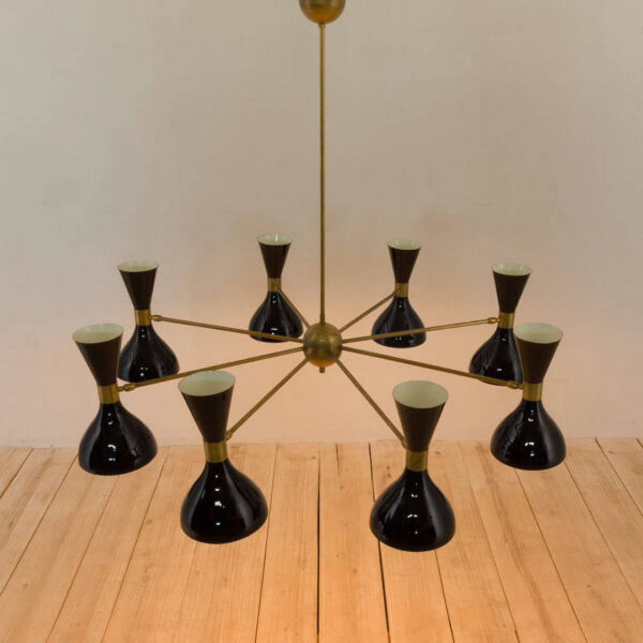8 Arms chandelier with diabolo shades in Stilnovo style, 1970s 9
