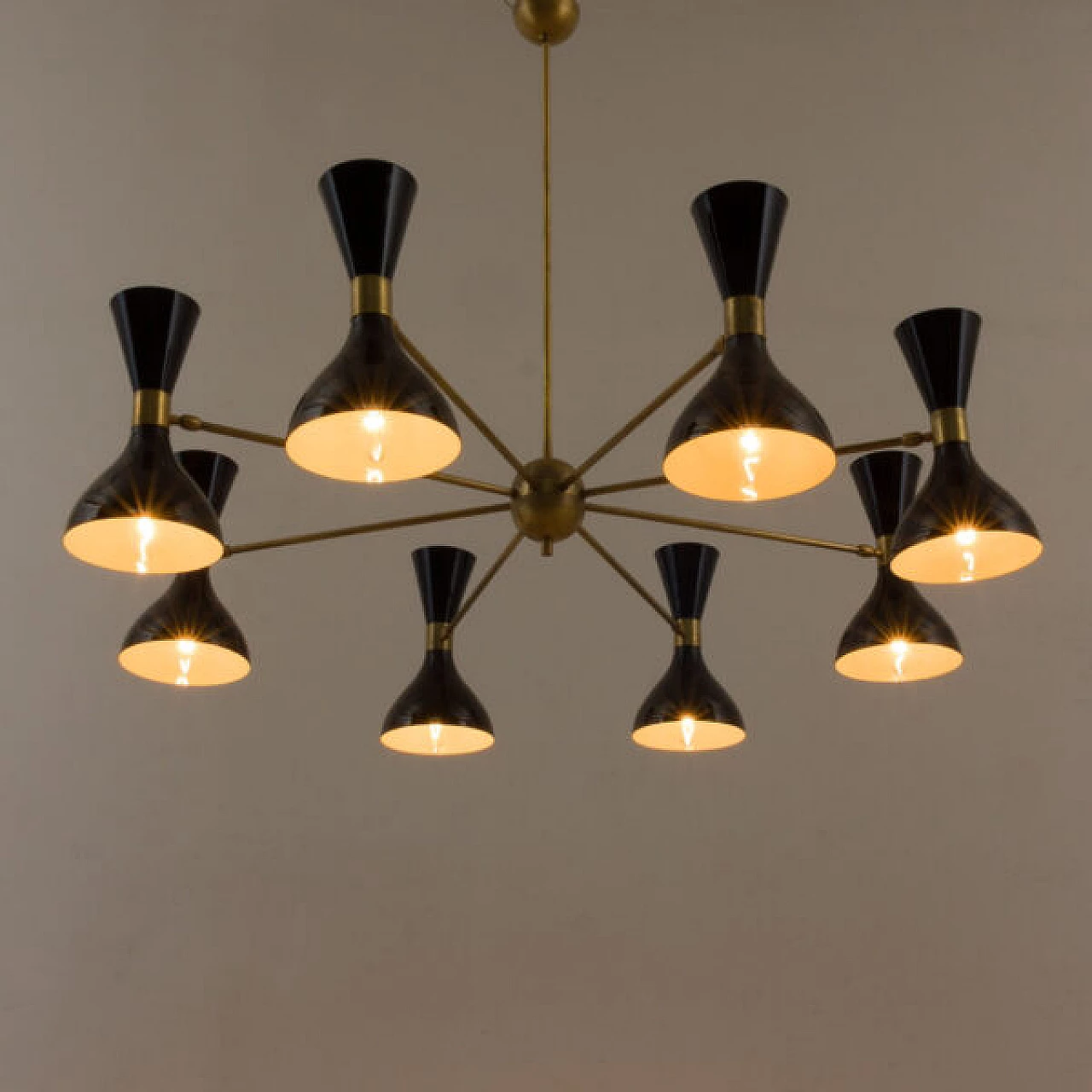 8 Arms chandelier with diabolo shades in Stilnovo style, 1970s 10