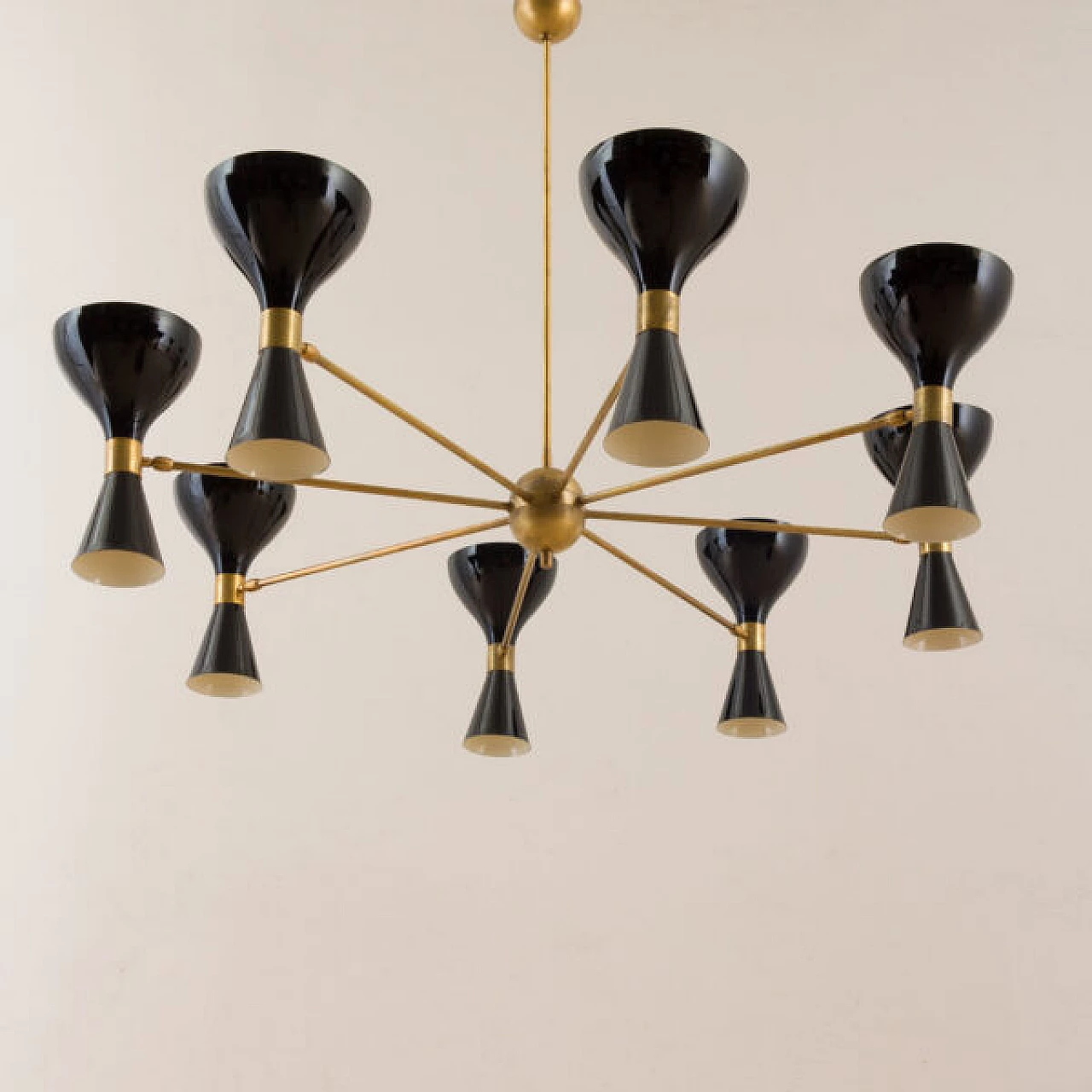 8 Arms chandelier with diabolo shades in Stilnovo style, 1970s 13