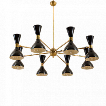 8 Arms chandelier with diabolo shades in Stilnovo style, 1970s